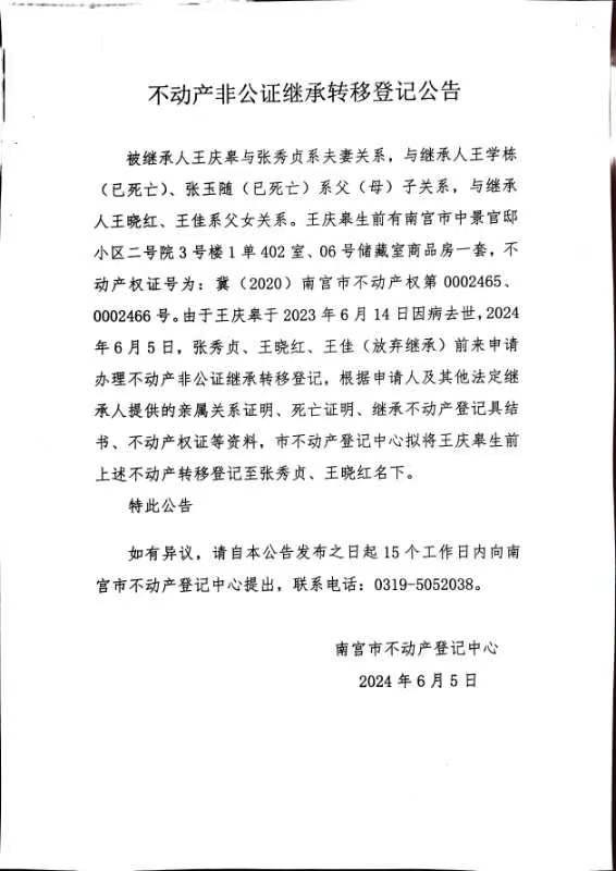 张秀贞、王晓红非公证继承转移登记公告.jpg